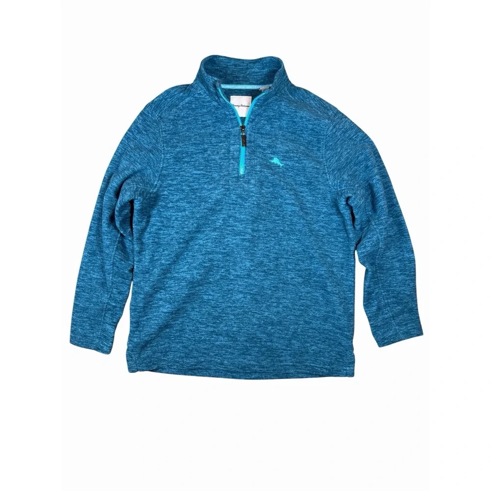 Tommy Bahama Half Zip Pullover Mens S Blue Heather Fleece Sweater Jacket Golf